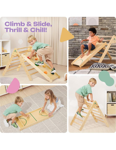 Set Triángulo Pikler 7-en-1 Fun Forest para Niños - Madera Real