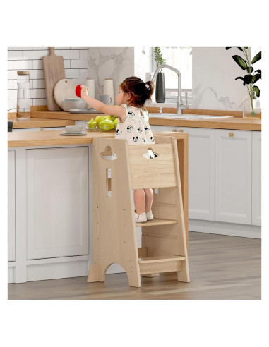 Torre de Aprendizaje Ajustable COSYLAND para Niños - Madera Natural