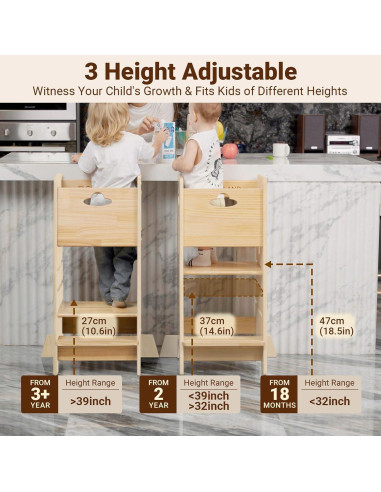 Torre de Aprendizaje Ajustable COSYLAND para Niños - Madera Natural