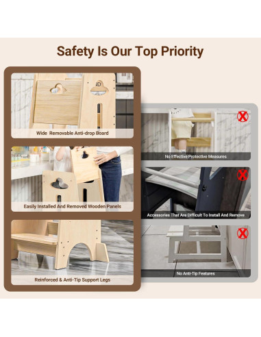 Torre de Aprendizaje Ajustable COSYLAND para Niños - Madera Natural