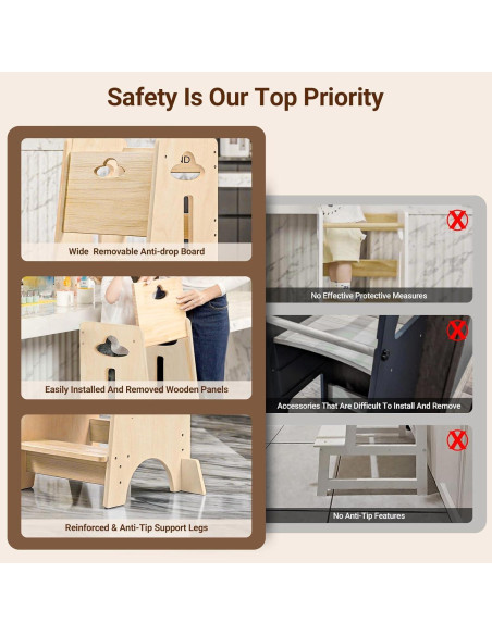 Torre de Aprendizaje Ajustable COSYLAND para Niños - Madera Natural