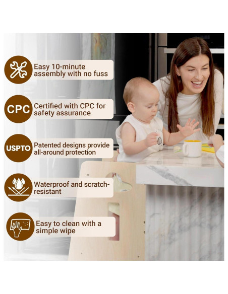 Torre de Aprendizaje Ajustable COSYLAND para Niños - Madera Natural