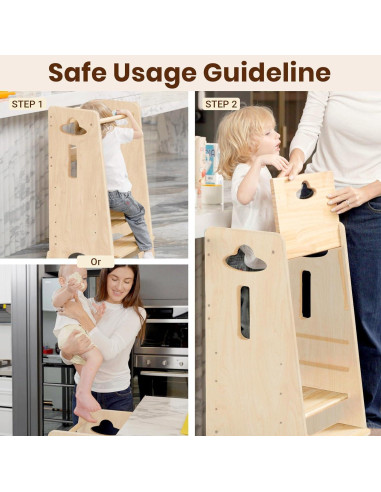 Torre de Aprendizaje Ajustable COSYLAND para Niños - Madera Natural