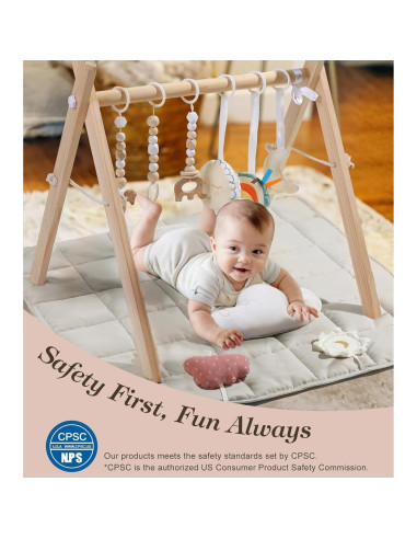 Gimnasio de Juego de Madera Pino Natural con Alfombra 90x43cm