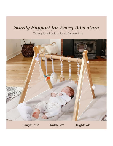 Gimnasio de Juego de Madera Pino Natural con Alfombra 90x43cm