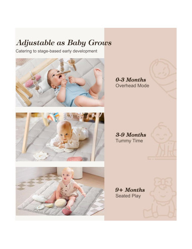 Gimnasio de Juego de Madera Pino Natural con Alfombra 90x43cm