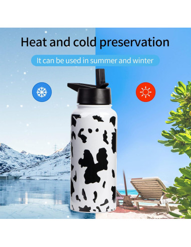 Botella de Agua Aislada CLQFDT 32oz Acero Inoxidable Estampado Vaca