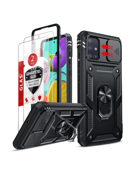 Funda LeYi para Samsung Galaxy A51 Negra con Soporte y 2 Protectores Funda LeYi para Samsung Galaxy A51 Negra con Soporte y 2 Protectores