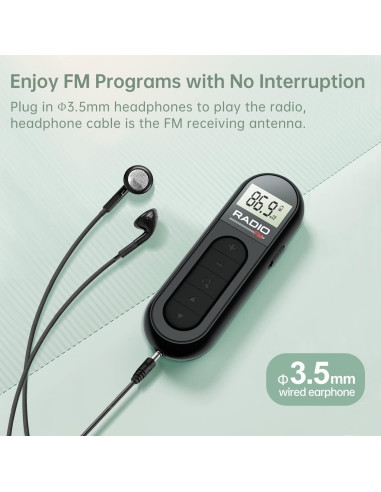 Radio FM Portátil Recargable Moliao MI03 con Clip - Negro