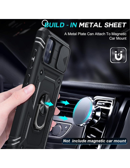 Funda LeYi para Samsung Galaxy A51 Negra con Soporte y 2 Protectores Funda LeYi para Samsung Galaxy A51 Negra con Soporte y 2 Protectores