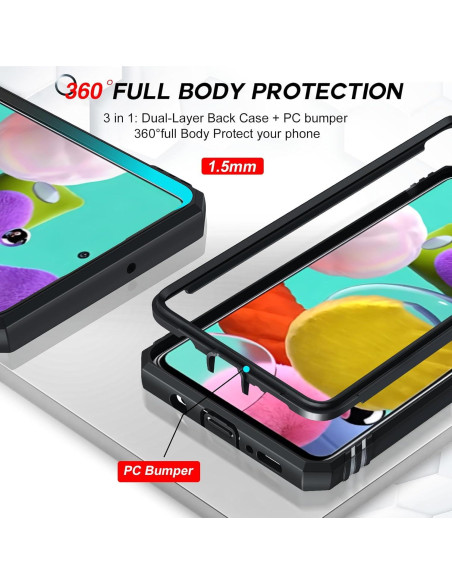 Funda LeYi para Samsung Galaxy A51 Negra con Soporte y 2 Protectores Funda LeYi para Samsung Galaxy A51 Negra con Soporte y 2 Protectores