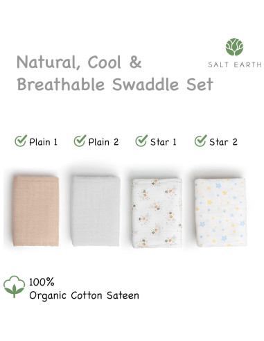 Manta de Envolver para Bebé Salt Earth 4 Unidades Algodón Orgánico