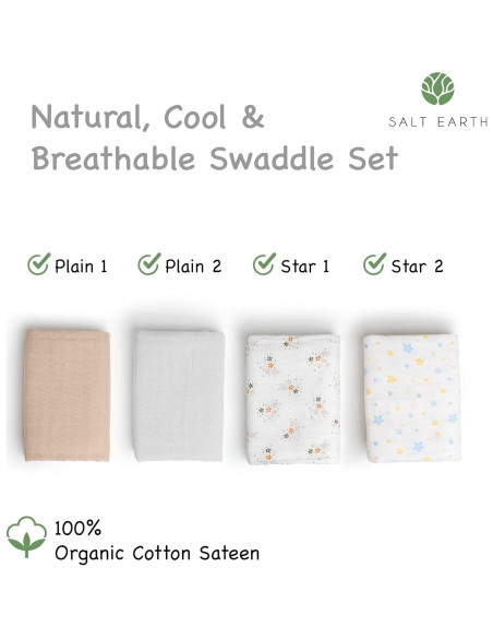 Manta de Envolver para Bebé Salt Earth 4 Unidades Algodón Orgánico