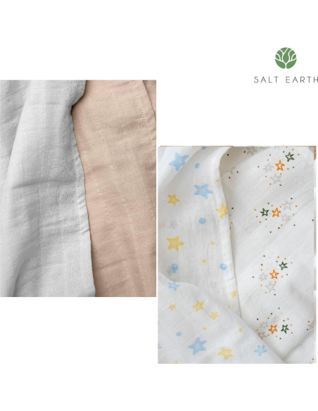 Manta de Envolver para Bebé Salt Earth 4 Unidades Algodón Orgánico