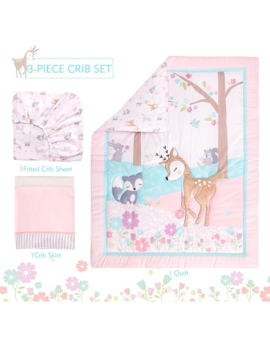 Juego de Ropa de Cuna UOMNY 3 Piezas Bosque de Ciervos