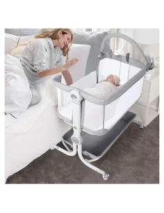 Cuna de Bebé Cowiewie Plegable con Ruedas y Cesta Almacenamiento