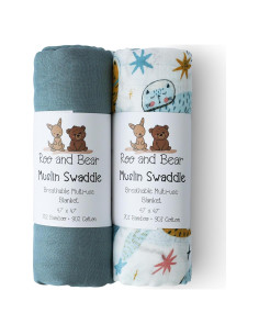 Manta de Muselina para Bebé Roo y Bear 120x120 cm 2 Pzas Gatos Espaciales