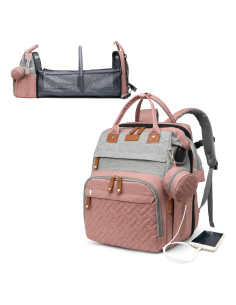 Mochila de Pañales Impermeable MT1001 Gris Rosa con Estación de Cambio