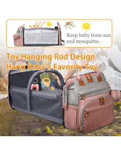 Mochila de Pañales Impermeable MT1001 Gris Rosa con Estación de Cambio 2