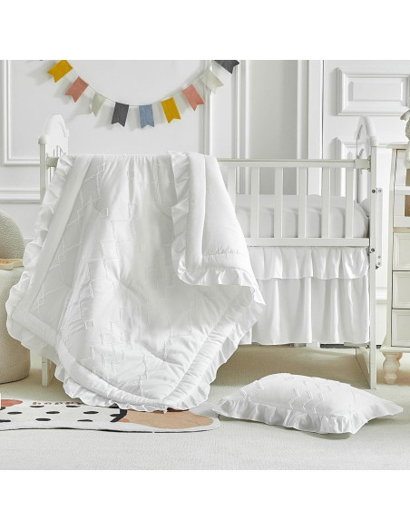 Conjunto de Ropa de Cuna AIKASY 4 Piezas Blanco Acolchado