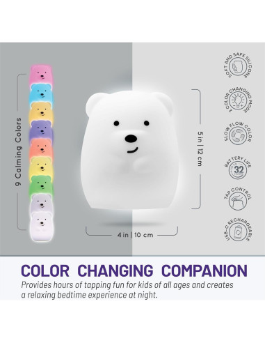 Luz Nocturna Lumipets Junior Oso Silicona 9 Colores 10cm