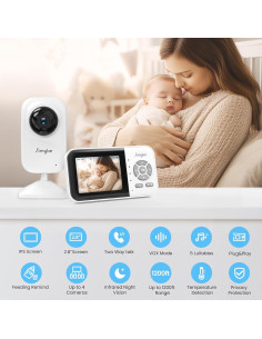 Monitor de Bebé Simyke SBME28-2, 2 Cámaras, Pantalla IPS 2.8" 2