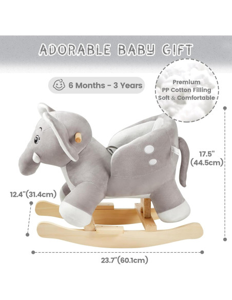 Caballo Balancín Elefante FUNLIO Gris para Bebés 6 Meses a 3 Años