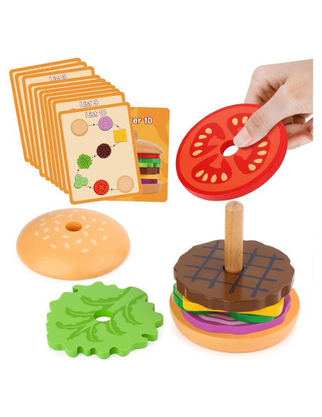 Juguete Montessori Aizweb Apilable de Hamburguesas de Madera 300g Juguete Montessori Aizweb Apilable de Hamburguesas de Madera 300g