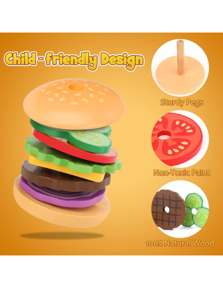 Juguete Montessori Aizweb Apilable de Hamburguesas de Madera 300g Juguete Montessori Aizweb Apilable de Hamburguesas de Madera 300g