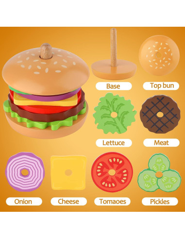 Juguete Montessori Aizweb Apilable de Hamburguesas de Madera 300g
