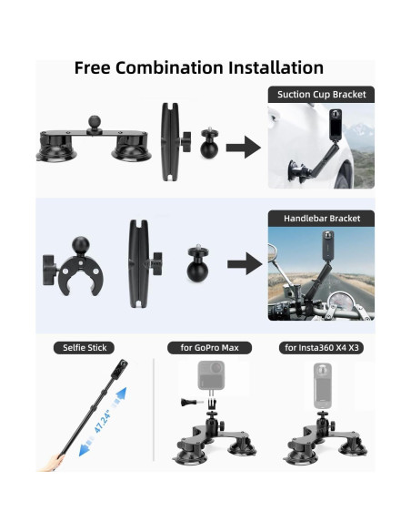 Kit de Montaje de Coche 5 en 1 Vamson para Cámaras de Acción