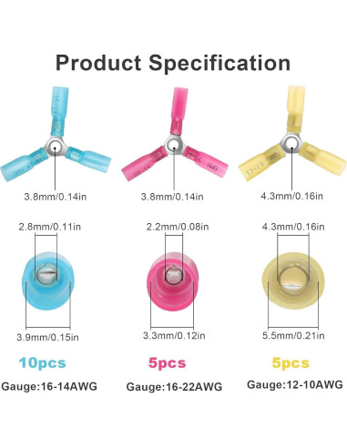 Conectores de Cable Termorretráctil 3 Vías amfuujoy 22-10 AWG