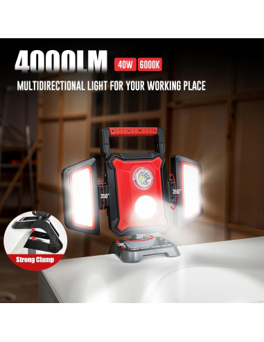 Luz de Trabajo Recargable SYLSTAR 40W 4000LM 5 Modos Plegable