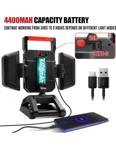 Luz de Trabajo Recargable SYLSTAR 40W 4000LM 5 Modos Plegable