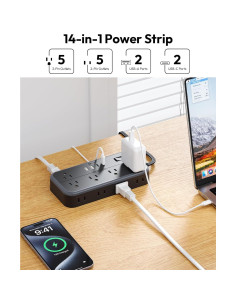 Regleta NTONPOWER 10 Salidas 4 USB 5 Pies Protección Sobretensión 2