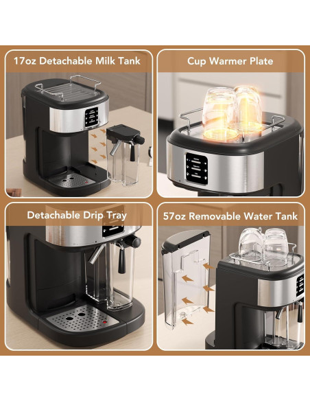 COWSAR Máquina de Espresso 20 Bar con Espumador Automático 1.68L