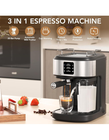 COWSAR Máquina de Espresso 20 Bar con Espumador Automático 1.68L