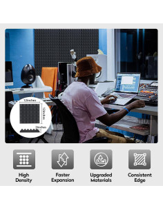 Paquete de 6 Paneles Acústicos AUSLET 30x30 cm Alta Densidad 2