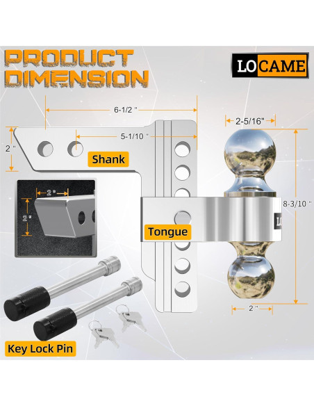 Enganche de Remolque Ajustable LOCAME 6" Aluminio 5,670 kg