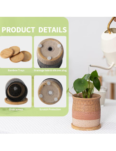 Macetas de Cerámica 4" FIVEAGE con Drenaje y Bandejas - 2 Negras y 2 Marrones 2