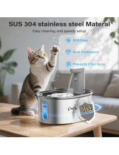 Fuente de Agua Inalámbrica Petlipo para Gatos 3.2L Acero Inoxidable 2