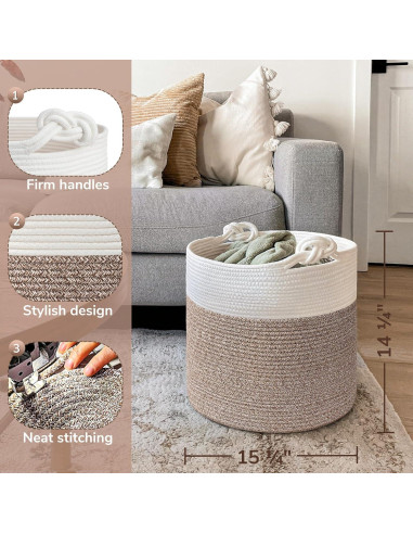 Cesta de lavandería Goodpick de algodón 38.1 x 36.1 cm marrón