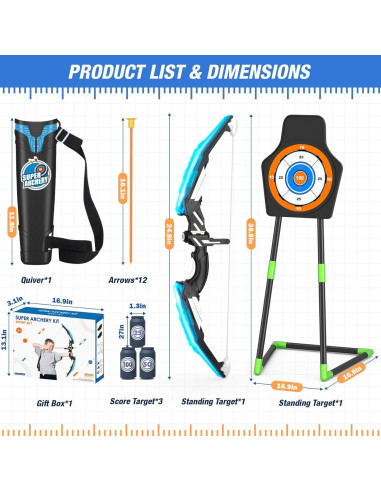 Set de Arco y Flecha HYES con Luz LED y 12 Flechas de Ventosa