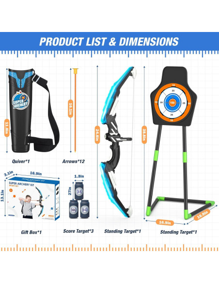 Set de Arco y Flecha HYES con Luz LED y 12 Flechas de Ventosa