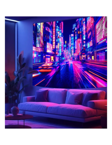 Tapiz Blacklight Cyber City 150x130 cm - Anime Japonés