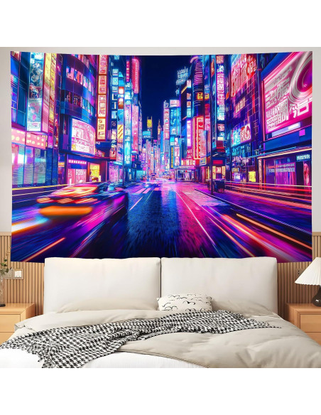 Tapiz Blacklight Cyber City 150x130 cm - Anime Japonés