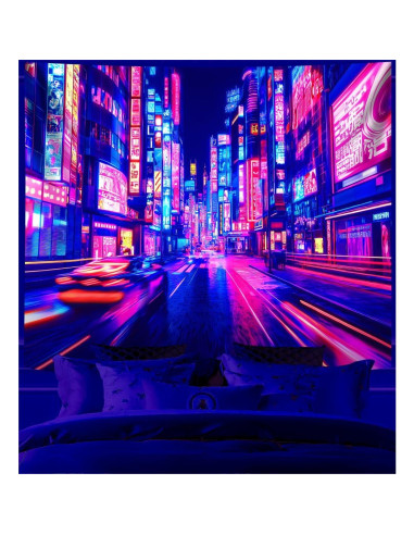 Tapiz Blacklight Cyber City 150x130 cm - Anime Japonés