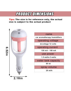 Humidificador de coche DUSCOKE mini portátil 16.54 cm rosa 2