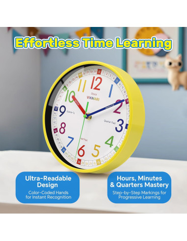 Reloj de Aprendizaje VIKMARI 20.32 cm Silencioso para Niños