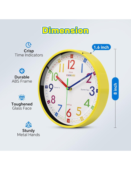 Reloj de Aprendizaje VIKMARI 20.32 cm Silencioso para Niños